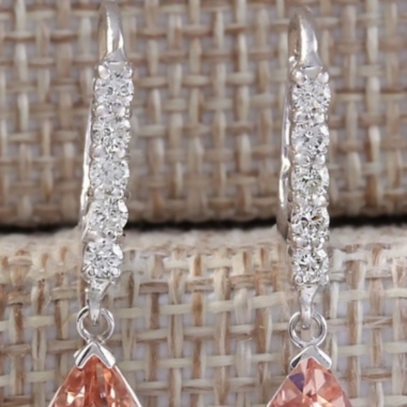 🌺Silver Morganite Earrings Rhinestone Accents - Picture 4 of 4